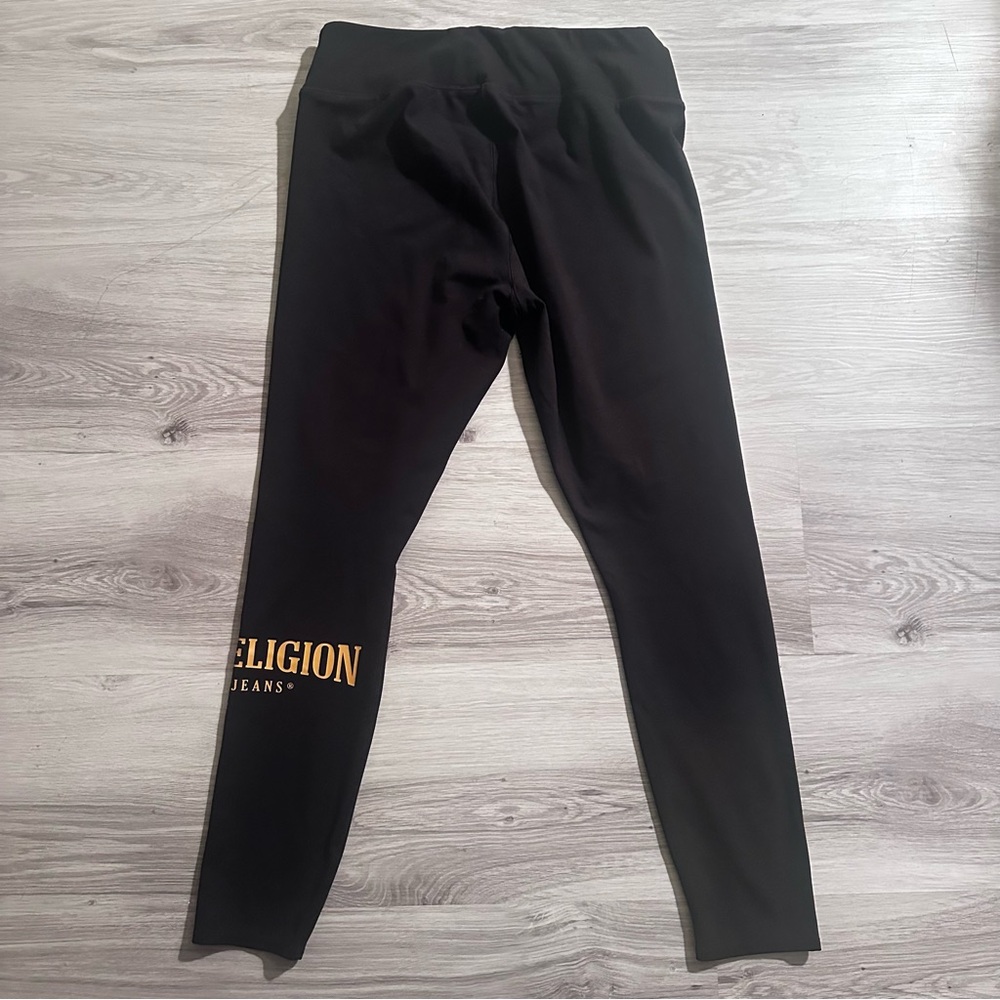 True Religion Women’s Black Leggings with Gold Logo - Size XL - Picture 4 of 7